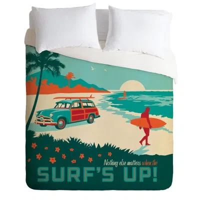 Deny Designs Lightweight Surfs Up Duvet Cover In Green,orange