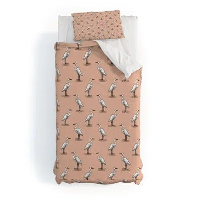 Deny Designs Little Arrow Design Co Egrets On Light Sage Duvet Cover Set In Pink