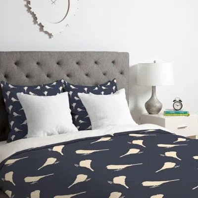 Deny Designs Little Birdies Duvet Cover Set In Blue,cream
