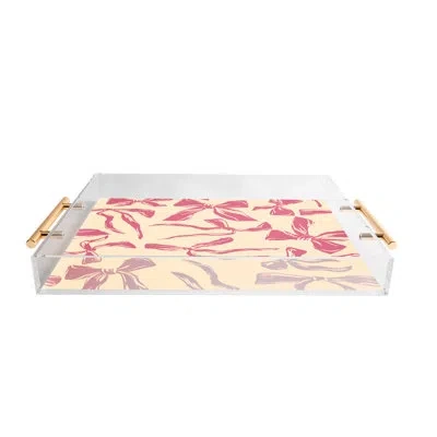 Deny Designs Loubruzzoni Pink Bow Pattern Acrylic Tray In Beige