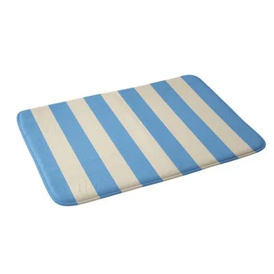 Deny Designs Lyman Creative Co Retro Coastal Blue And White Memory Foam Bath Mat