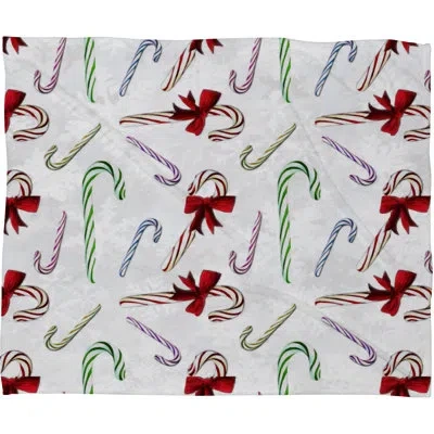Deny Designs Madart Inc Multi Candy Canes Plush Fleece Blanket In Red