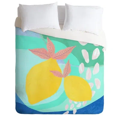 Deny Designs Make Pink Lemonade Duvet Cover Set In Yellow,aqua
