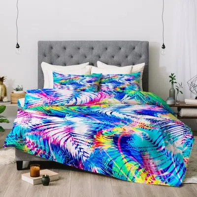 Deny Designs Marta Barragan Camarasa Abstract Tropical Glitches Comforter In Blue,purple,yellow