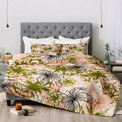Deny Designs Marta Barragan Camarasa Cactus Flowers Comforter Set In Green,peach