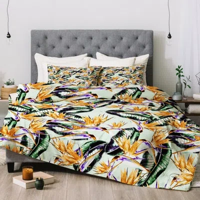 Deny Designs Marta Barragan Camarasa Floral Exotic Comforter Set In Green,yellow