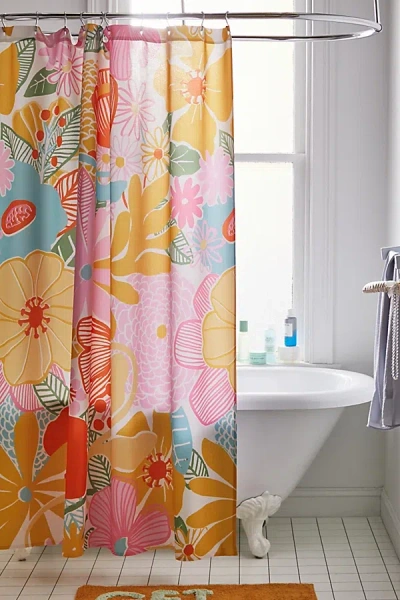 Deny Designs Megan Galante For Deny 60s Retro Floral Shower Curtain In Pink