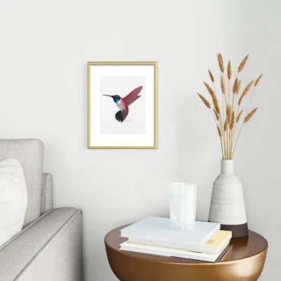 Deny Designs Mele_artanddesign Red Hummingbird Metal Framed Art Print In Gold