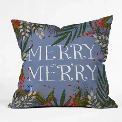 Deny Designs Merry Merry Wreath Indoor/outdoor Throw Pillow In Blue;white;green;red