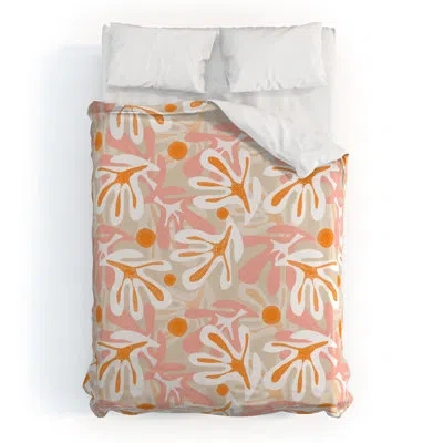Deny Designs Microfiber 3 Pieces Duvet Cover Set In Pink,orange