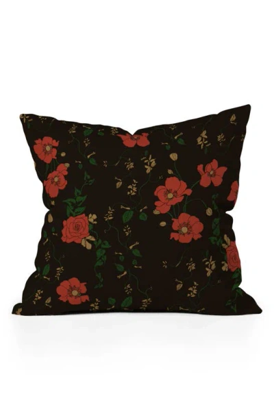 Deny Designs Midnight Flourish Floral Accent Pillow In Black
