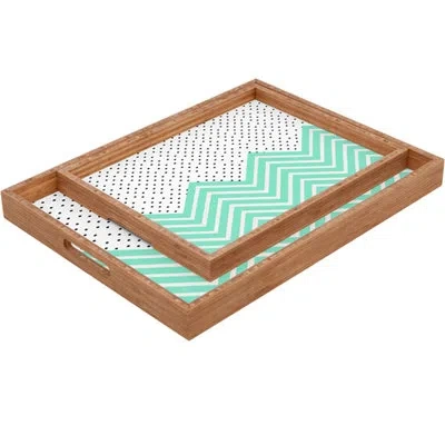 Deny Designs Minty Dots Ottoman/coffee Table Tray In Green