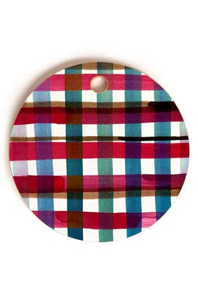 Deny Designs Modern Christmas Plaid Round Cutting Board In Multi