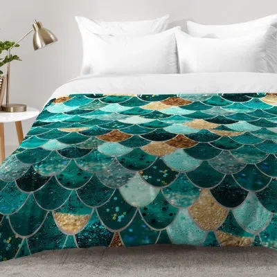 Deny Designs Monika Strigel White Microfiber Coastal Comforter Set In Green,brown