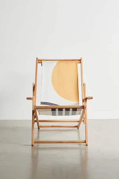 Deny Designs Moonlightprint Deny Mid-century Modern Sun & Rainbow Outdoor Folding Chair In Dark Yellow