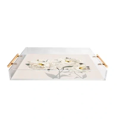 Deny Designs Nadja White Peonies Acrylic Tray In Cream