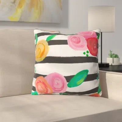 Deny Designs Natalie Baca Black Stripes And Blooms Square Pillow Cover & Insert