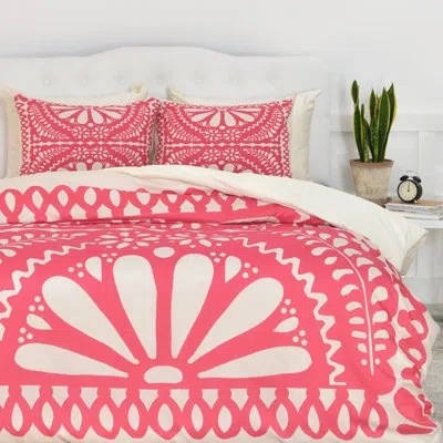 Deny Designs Natalie Baca Fiesta De Flores Duvet Cover Set In Red,cream