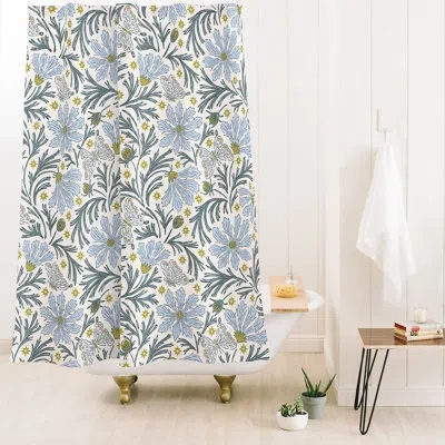 Deny Designs Ninola Design Charming Nostalgia Handmade Summer Stripes Shower Curtain In Cream,blue Floral