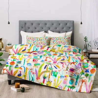 Deny Designs Ninola Design Cute And Imaginary Lush Garden Plants Comforter In Yellow,pink,blue