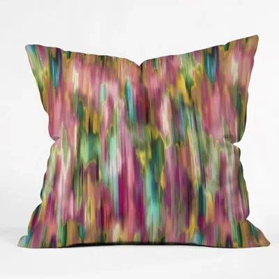 Deny Designs Ninola Design Iridiscent Lines Floral Throw Pillow In Purple,yellow,green