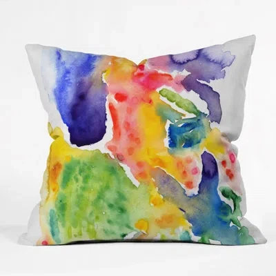 Deny Designs Olivia St Claire Happy Watercolor Indoor/outdoor Throw Pillow