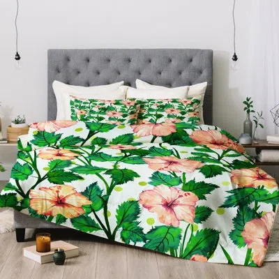 Deny Designs Oranges Blush Blossom Comforter Set In Green,orange