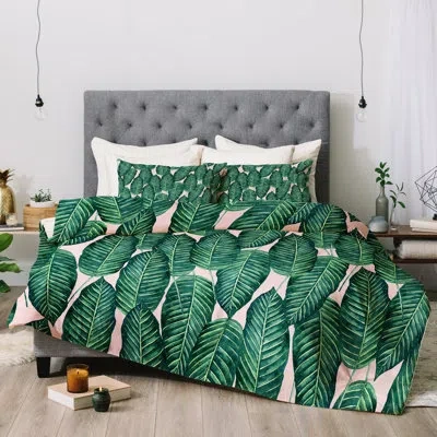 Deny Designs Oranges Tropical Serenity Comforter In Green,light Pink