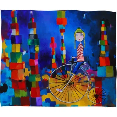 Deny Designs Out Of Bounds Fleece Throw In Blue;orange