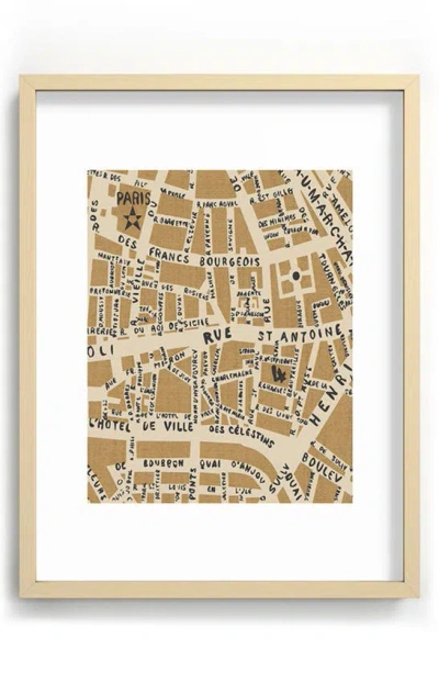 Deny Designs Paris Map Rustic Framed Art Print In Neutral