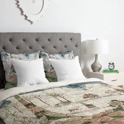 Deny Designs Paris Map Under The Paris Sun Duvet Cover Set In White,black,yellow
