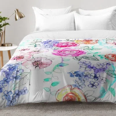 Deny Designs Pastel Rose Garden Comforter Set In White