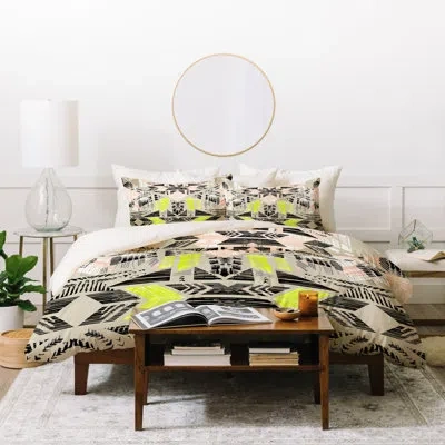 Deny Designs Pattern State 3 Piece Duvet Cover Set In Green,black