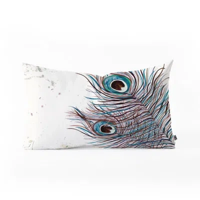Deny Designs Peacock Feathers Oblong Indoor/outdoor Lumbar Pillow