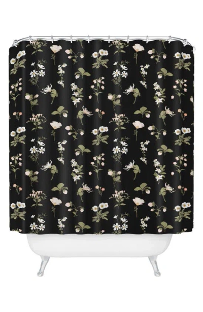 Deny Designs Pineberries Botanical Shower Curtain In Black