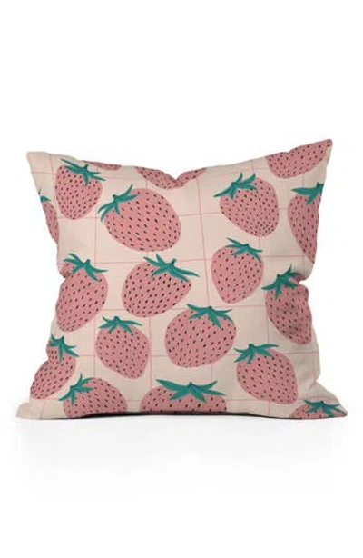 Deny Designs Pink Strawberry Print Throw Pillow