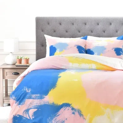 Deny Designs Pink/blue/yellow Microfiber Duvet Cover Set In Pink,blue,yellow