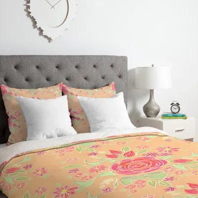 Deny Designs Pink/orange Microfiber Duvet Cover Set In Single Piece