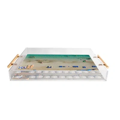 Deny Designs Pita Studios Blue And White Umbrellas Acrylic Tray