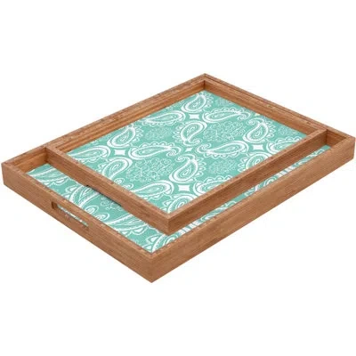 Deny Designs Plush Seaspray Ottoman/coffee Table Tray In Green