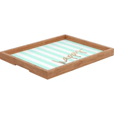 Deny Designs Pretty Happy Mint Ottoman/coffee Table Tray In Blue