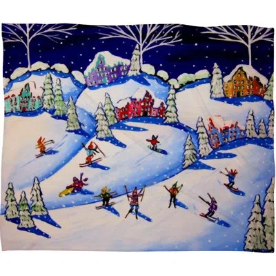 Deny Designs Renie Britenbucher Winter Skiing Fun Plush Fleece Throw Blanket In Blue