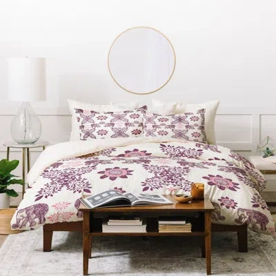 Deny Designs Rose Bud Studio Elephants Pattern Duvet Cover Set In Purple,white