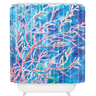 Deny Designs Rosie Brown Coral Fan Shower Curtain Single + Hooks In Blue
