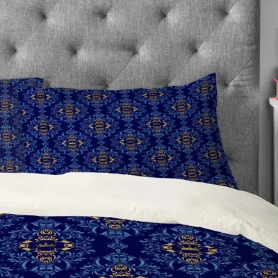 Deny Designs Royal Damask Pattern Pillowcase In Yellow;navy