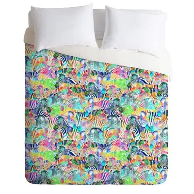 Deny Designs Ruby Door Rainbow Zebras Duvet Cover Set In Green,blue,pink