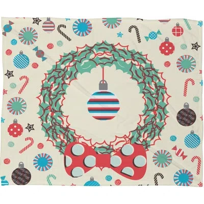 Deny Designs Sam Osborne Christmas Wreath Plush Fleece Throw In Beige