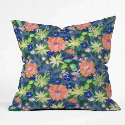 Deny Designs Schatzi Brown Elizabeth Floral Indoor/outdoor Throw Pillow In Green,blue