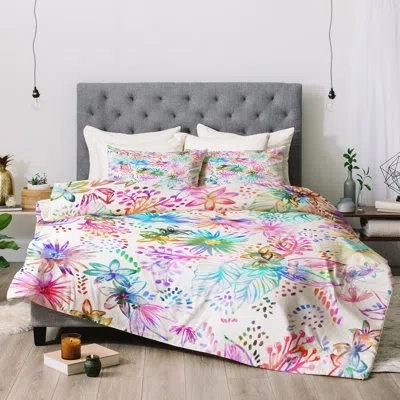 Deny Designs Schatzi Eden Floral Comforter In Pink,blue,cream