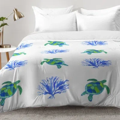 Deny Designs Sea Turtles Comforter Set In Green,blue